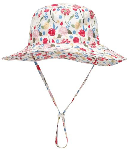 Malaxlx Unisexe Bob Bébé Enfant Chapeau de Soleil Fleur de Rose Chapeau de Pêcheur Nourrisson Chapeaux de Seau Large Bord Chapeau de Plage Visière pour 6-24 Mois Fille Garçon