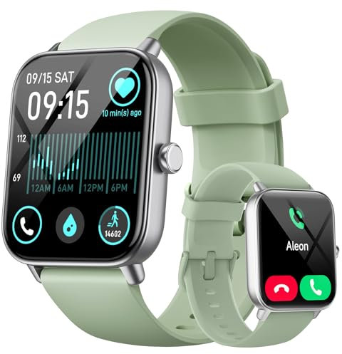 Smartwatch Damen mit Telefonfunktion, Alexa eingebaute 1.8'' Fitnessuhr Damen mit Herzfrequenz, SpO2, Schlaf, Stress Monitor, 100+ Sportmodi, IP68 Wasserdicht Uhr für Android iOS (Grün)