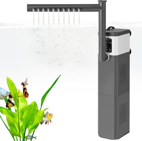 FEDOUR 12W 700LPH Filtro de Acuario Ultrapotente para Pecera de 50-150L, Filtro de Pecera Ajustable 3 en 1 con Esponja Bioquímica, Filtros para Acuario Sumergibles Internos para Tortuga/Gamba/Cría