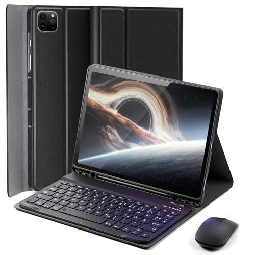 für iPad Air 13 Zoll (M2-2024, M3-2025) Hülle mit Deutsche Tastatur (QWERTZ) und iPad Pro 12,9 Zoll (6, 5, 4, 3 Generation)Tastatur hülle mit integriertem Stifthalter und Maus Keyboard case Schwarz