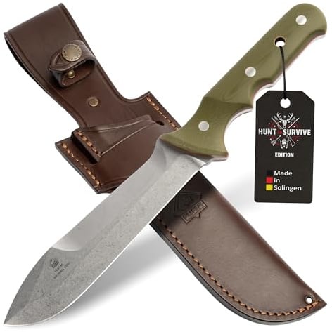 PUMA - Keiler “Hunt to Survive” Edition - Feststehendes Outdoor-Messer - Full-Tang - aus 1.4116 Stahl (57 HRC) – Ergonomischer G10-Griff – 170 mm Klinge – Mit Lederscheide(Art.Nr.: 143585)