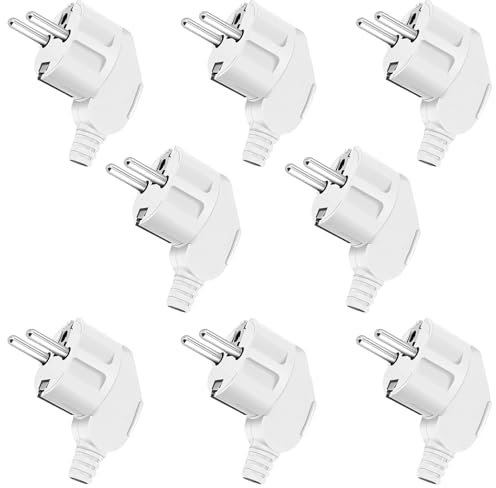 8 Pièces Prise Electrique Male Prise Male Exterieur Fiches Schuko 250V 16A D'alimentation Fiche Coudée pour Les Câbles de 8 à 10 mm Fiche pour Appareils Electroménagers (Blanc(16A))