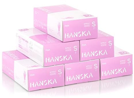 HANSKA 500 Rosafarbene Nitril-Einweghandschuhe – puderfrei – Einweg – beidhändig tragbar – unsteril – Gummibasis – Geeignet für medizinische Bereiche und Lebensmittelverarbeitung (500, S)
