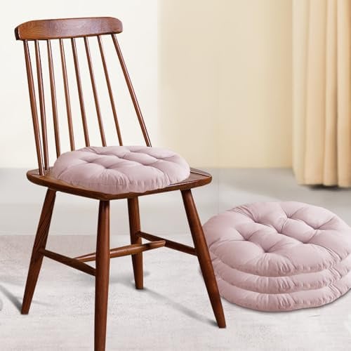 4er-Set Stuhlkissen, Sitzkissen stuhl 40 x 40 cm für den Innen und Außenbereich Stuhlkissen-Set mit Bändern, Bürostuhl, Balkonstuhl, Sitzkissen für Esszimmer, Wohnzimmer (Kreisförmig Grau Rosa)