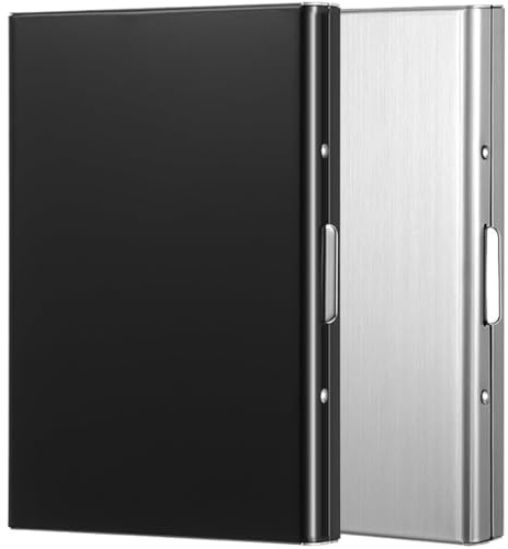 Enyoir Card Holder Wallet (2 Pack), Ultra Thin RFID Blocking Wallet, Slim Metal Credit Card Holder for Men & Women, Aluminum and Stainless Steel (Black & Silver)
