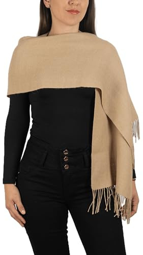 DILUKA Premium Schal mit Fransen aus 100% Baby Alpaka Wolle (Beige)