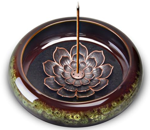 Räucherstäbchenhalter mit Abnehmbarer Lotus Design Räuchergefäß für Yoga | Leicht Zu Reinigen Räucherstäbchen Halter für Meditations-Keramik Räucherschale für Räucherstäbchen Kegel Spiralen-Grün