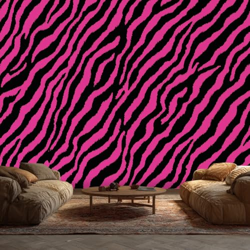 Hot Pink Zebra Print Wallpaper Mural, Zebra Striped Wall Mural, Non-Woven Photo Wallpaper for Bedroom Living Room Decor 400x280 cm - F40
