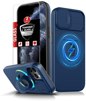 FRLMOOES for iPhone 11 Pro Case Magnetic,with Kickstand Ring + Camera Cover | Compatible with MagSafe Wireless Charging,with 2 Screen Protectors,Anti-Scratch Shockproof Heavy Duty Protection Phone,Blue