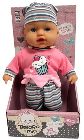Poupée parlante qui appelle maman papa rire pleure 30 cm Fa i Capricci Gorgheggia émet des sons comme un vrai bébé poupée douce avec voix Trésor Mio (a)