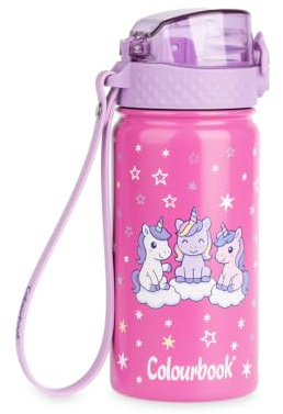 Colourbook Borraccia Termica Scuola (Unicorn Squad) | Bambine, Unicorno Daisy, Acciaio Inox, 400ml, Doppia parete, Beccuccio silicone, Chiusura ermetica, Isolamento caldo freddo