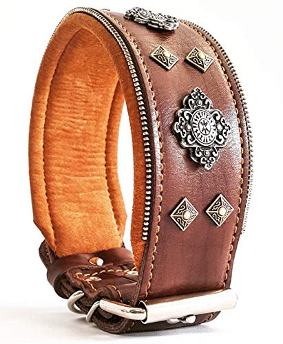 Bestia™ Aztec Echtleder Hundehalsband für große Hunde. 100% Leder. Weich gepolstert. 6,3 cm breit. Einzigartiges Design und Qualität!