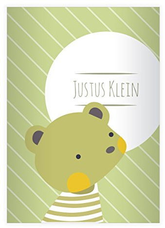 Kartenkaufrausch 8 personalisierte, Niedliche Streifen DIN A5 Schulhefte, Schreibhefte mit kleinem Teddy Bär in grün Lineatur 4 (liniertes Heft)