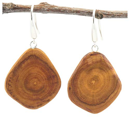 NaturSchatulle Holzschmuck Ohrringe Damen Holzohrringe Hänger Pflaumenholz Tropfen 3cm I Natürliche Holz Ohrhänger Schmuck 925 Sterling Silber