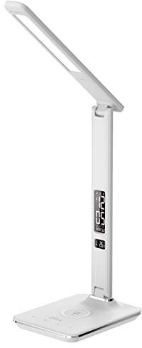 groov e Ares LED Lamp - Touch Control Desk Light with Fold Design - 3 Lighting Modes, Built-in Wireless Charger, Alarm Clock, & Digital Display with Time & Calender - Mains Operated - White