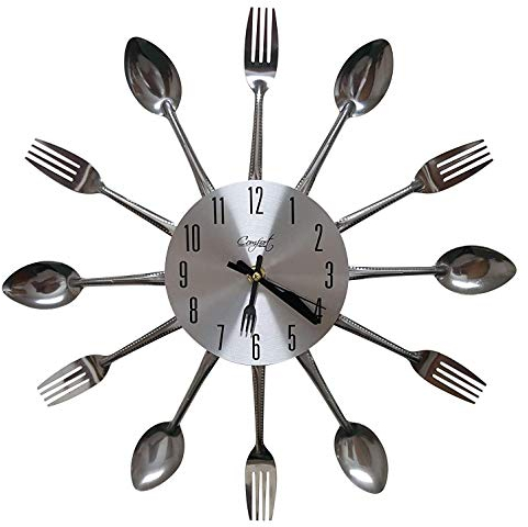 Nanxin Orologio da Parete per Cucina con Forchetta Cucchiaio Posate in Alluminio