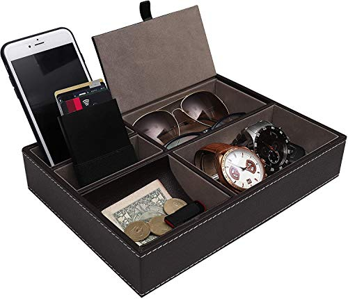 LYTIVAGEN Valet Tablett Leder Schreibtisch Organizer Ablage mit 5 Fach Kunstleder Büro Aufbewahrungsbox Schreibtisch Organizer Ordnungssystem für Handy Uhr Schlüssel Geldbeutel Schmuck, Schwarz