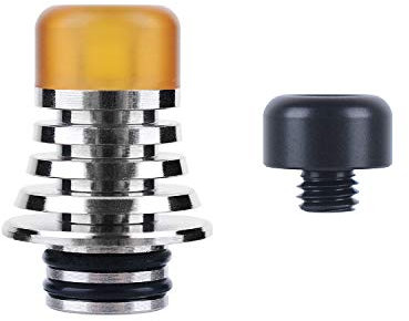 WOLFTEETH 1 Pack 510 Drip Tip Irradiante Termica, Fondo Acciaio Inossidabile Allargato Anti-Scottatura, Resina Alternativa + Punte PEI Lavabile Staccabile, Senza Liquido Nicotina e Tabacco / Argento