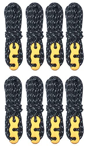 Azarxis Reflektierend Abspannseile mit Seilspanner, Paracordseil mit Einem, 400cm Zeltseil Spannschnur Zeltleine für Tarp Zelt Camping Wandern (Schwarz - 8 Stück)