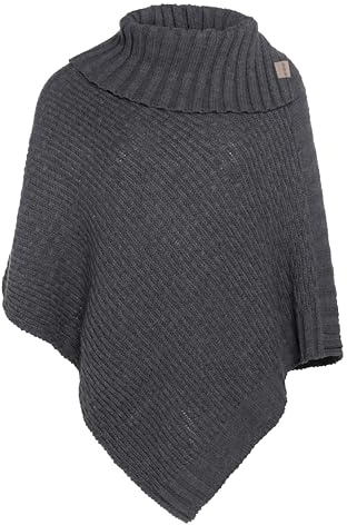 KNIT FACTORY - Nicky Gestrickter Poncho - One Size | Damen Strickponcho mit Kragen - Damen Pullover aus Wolle - Umhang - Für den Herbst und Winter - Hochwertige Qualität