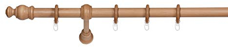 ondeco Gardinenstange Holz 28mm 1-lauf Komplettgarnitur Vorhangstange Buche 200 cm