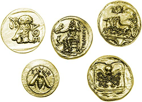 Alte griechische Münzen - Vergoldetes Metall - Reproduktion Altes Tetradrachm - SET 5 Stiche