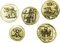 Alte griechische Münzen - Vergoldetes Metall - Reproduktion Altes Tetradrachm - SET 5 Stiche