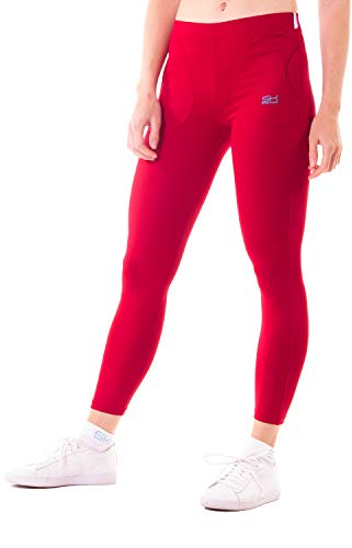Sportkind Mädchen & Damen Tennis, Running Tights, Sport 7/8 Lange Leggings mit Taschen, Mid Waist, Blickdicht, atmungsaktiv, Bordeaux rot, Gr. M