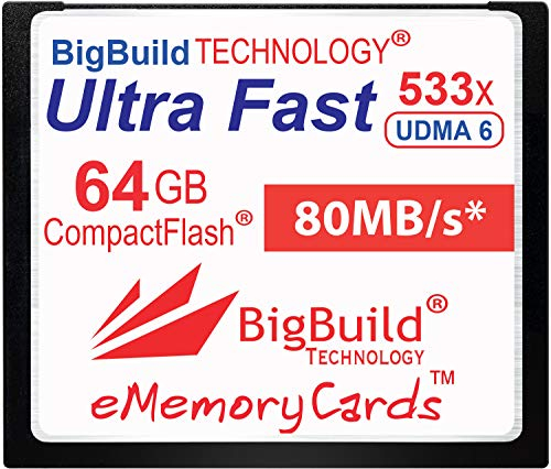eMemoryCards 64GB Ultra Fast 80MB/s CompactFlash memory card compatible with Canon 10D/20D/30D/40D/50D/1D/1Ds/5D/5Ds/7D Mark I/II/III/IV, Nikon D, Olympus E, Sony Alpha, Leica S Cameras