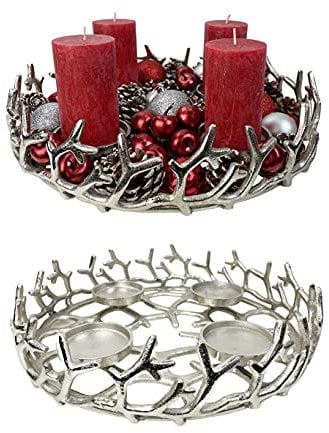 itsisa Großer Adventskranz D: 42 cm aus Metall Silber - Weihnachtsdeko, Adventsdeko