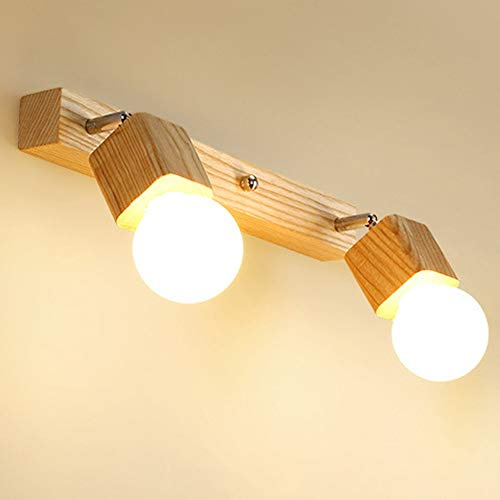 VOMI Holz Bad Spiegelleuchte, Modern LED Spiegellampe Schranklampe Einstellbar, Drehbar Badezimmerlampe Wandleuchte Schminklicht für Kosmetikspiegel, Schminktisch/Badzimmer Spiegel, E27,2 light