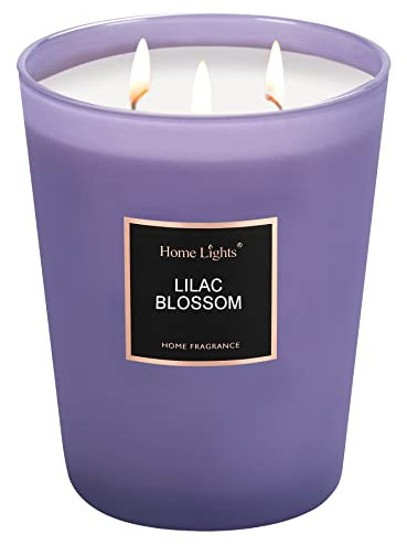 HomeLights - Velas de soja altamente perfumadas, grandes, 32 onzas para el hogar, 3 mechas de algodón, sin humo, de larga duración, 130 horas en flor de lila. 5 x 6, gran regalo para mujeres y hombres
