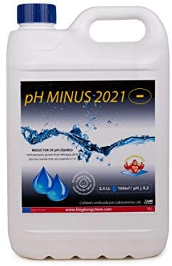 Minorador de pH para Piscinas de Obra, Poliester/Liner y electrólisis Salina - PH Minus 5 litros - Reduce el pH del Agua – Formato Líquido