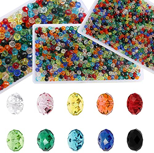 DAHI 2000pcs Perles de verre en cristal à facettes - Perles rondes, pour bijoux, bracelets, colliers (color-4mm)