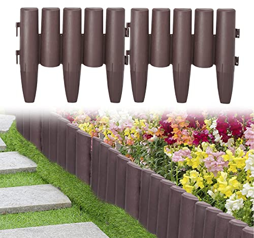 UISEBRT Bordure de Jardin en Plastique 19,6 m Bordure de pelouse Aspect Bois 70 pièces, Résistant aux intempéries, 1 élément (L x H) : 28 x 24 cm - Marron