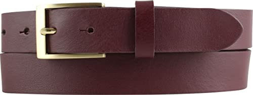 BELTINGER Herren-Gürtel aus Vollrindleder mit goldenern Gürtelschnalle 3 cm | Anzug-Gürtel für Herren 30mm | Chino-Gürtel mit Schnalle gold | Bordeaux 110cm