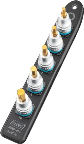HAZET Smart-Rail 986K-SR/5 I magnetische Unterseite mit 5 Steckplätzen, Antrieb: Vierkant 12,5 mm (1/2 Zoll), Abtrieb: Innen-Sechskant Profil I Kunststoff-Steckleiste für Steckschlüssel
