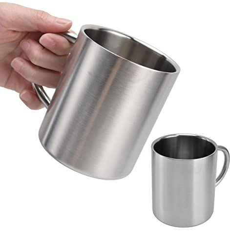 Edelstahl Kaffeebecher, Edelstahl Kaffeebecher mit Henkel, Doppelwandige Camping Tasse, 410 ml doppelwandige Kaffeetassen aus Edelstahl Teetassen für Camping, Reisen, Outdoor, Büro