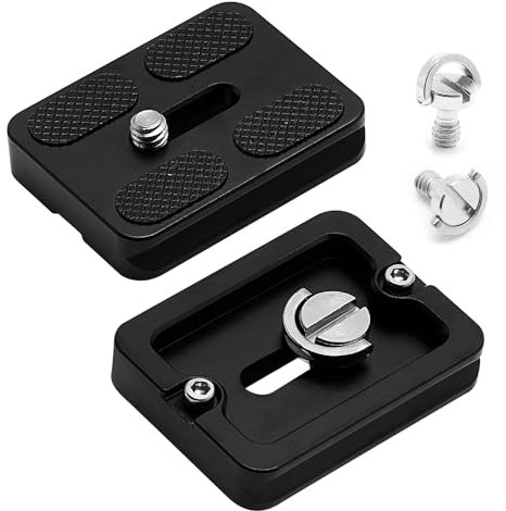 2 piezas PU-50 50mm placa universal de liberación rápida con tornillo de 1/4 pulgadas, placa de montaje de trípode de metal negro se adapta estándar para cámara trípode cabeza de bola
