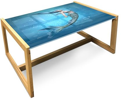 ABAKUHAUS Unterwasser- Couchtisch, Mermaid Mythos Kreatur, Acrylglas-Mitteltisch mit Holzrahmen für Büros Wohnheime, Groß Größe, Blau