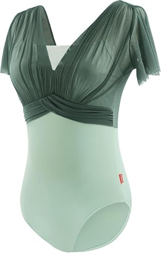 Daydance Trikot für Frauen und Teenager-Mädchen, lyrischer Ballettanzug mit verstellbaren Trägern, Bodysuit, Tanzbody, Grün