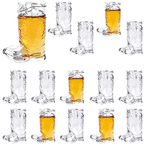 Shaoqinlin Cowboy Boot Shot Glasses, 15 Pcs 1 oz Mini Plastic Boot Cups, Clear Pattern Beer Mugs, Western Cowboy Cowgirl Theme Party Supplies