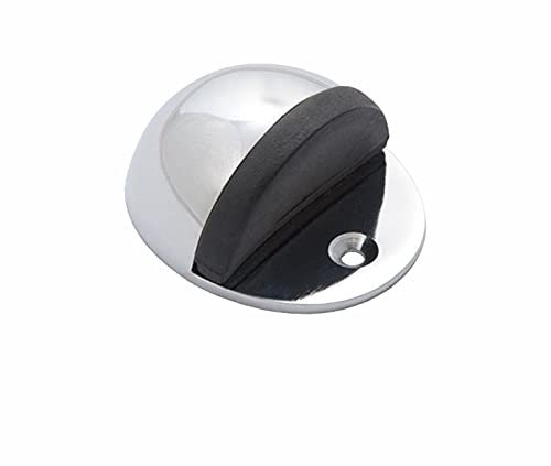 SUL Brass Oval Floor Mounted Door Stops, Half Moon Floor Door Stopper with Rubber Bumper, Wall Protector Chrome Polished Doorstop with Screws for Hard Floor Glass Door to Protect Walls and Doors (1pk)