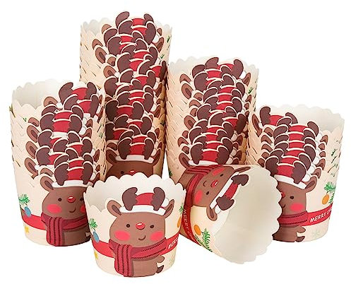 50 Stück Weihnachten Cupcake Liner,Weihnachten Papier Muffinförmchen,Muffinform Weihnachtsthema,Cupcake Wrapper Weihnachten muffins papierförmchen Papier Fällen Liners Backförmchen (Elch)
