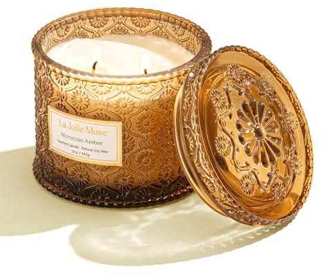 LA JOLIE MUSE Sahara-Ambra-Kerze, Aroma-Kerzen für zuhause, große 2-Docht-Soja-Kerze, Duftkerze Geschenk, sauber brennende Kerzen, ca. 340 g (12oz)