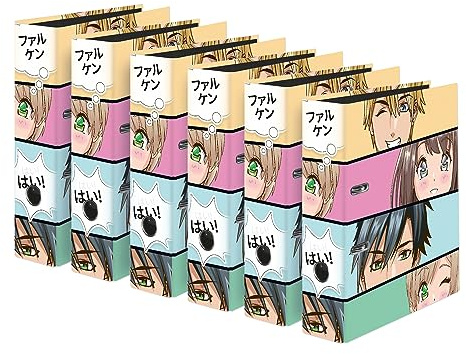 Original Falken 6-er Pack Motiv-Ordner Manga Faces. Made in Germany. 8 cm breit DIN A4 Vegan Ringordner Aktenordner Briefordner Büroordner Plastikordner Schlitzordner