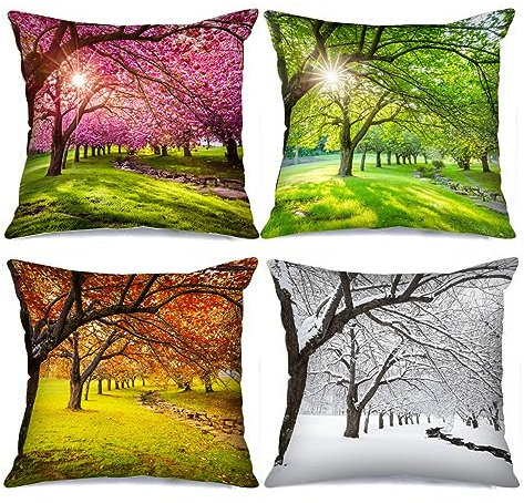Tucocoo 4 Stück Landschaftskissenbezüge, quadratisch, 45,7 x 45,7 cm, dekorativ, modern, natürlich, bunt, Kissenbezüge für Sofa, Bett, Couch, Auto, Überwurf-Kissenbezüge