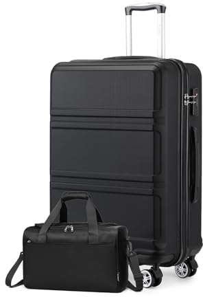KONO Groß Reisekoffer Rollkoffer Set Gepäcksets 2 Teilig, 74cm Groß Trolley Koffer mit Ryanair Reisetasche 40x20x25cm, Schwarz