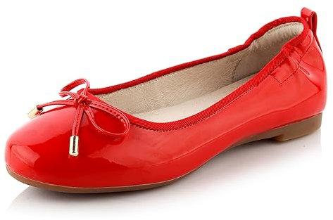 Lizoleor Bogen Loafers Damen Foldable Ballet Flats Runde Zehen Dolly Schuhe Ballerina Pantoffeln Ohne Verschluss Walking Arbeit Lack Prom Hochzeit Rot Gr 36.5 EU/37Cn