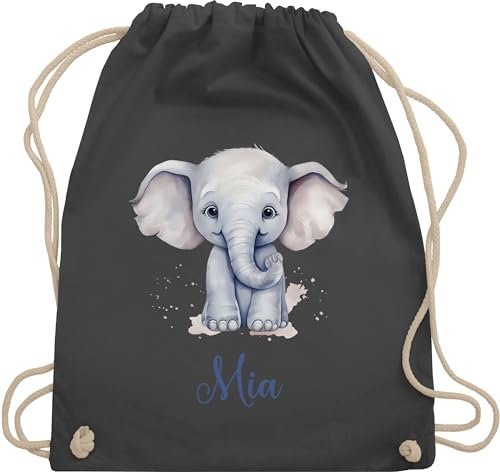 Turnbeutel Rucksack - Zootiere - Elefant Dickhäuter Grauer Riese Rüsseltier - Unisize - Dunkelgrau - tasche für kita elefanten geschenke beutel und elefantenmotiv sportbeutel junge elephant
